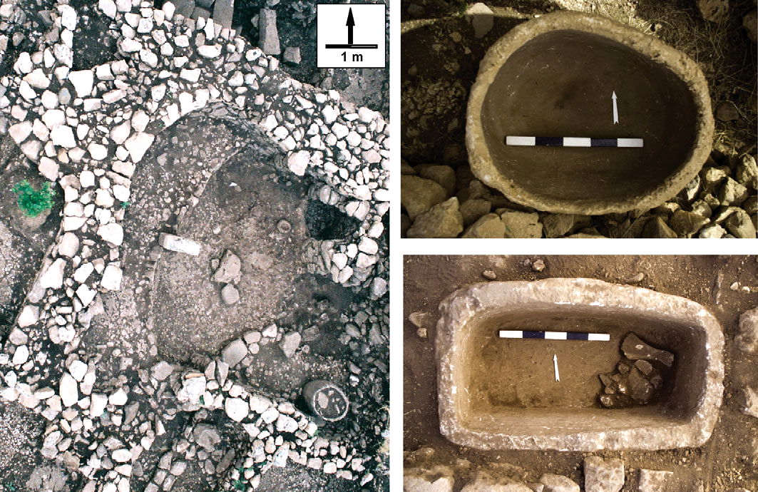 Göbekli_tepe. 6 barrels (upper right) and a trough-like